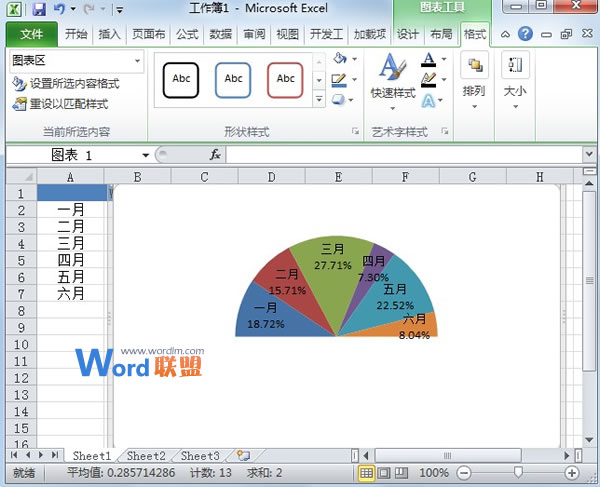 Excel2010中如何制作半圆饼图?(图10) Excel2010中如何制作半圆饼图?(图10)